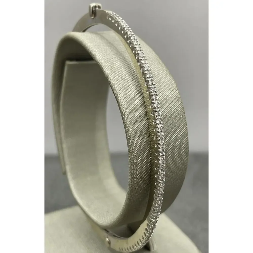 14K White Gold Thin Bangle Style Bracelet W/ Diamonds (24695)